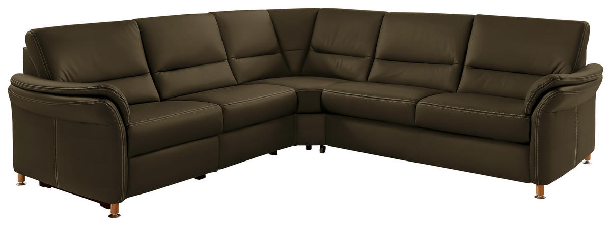 ECKSOFA in Echtleder Grün  262/262 cm  - Eichefarben/Beige, KONVENTIONELL, Leder/Holz (262/262cm) - Beldomo Premium