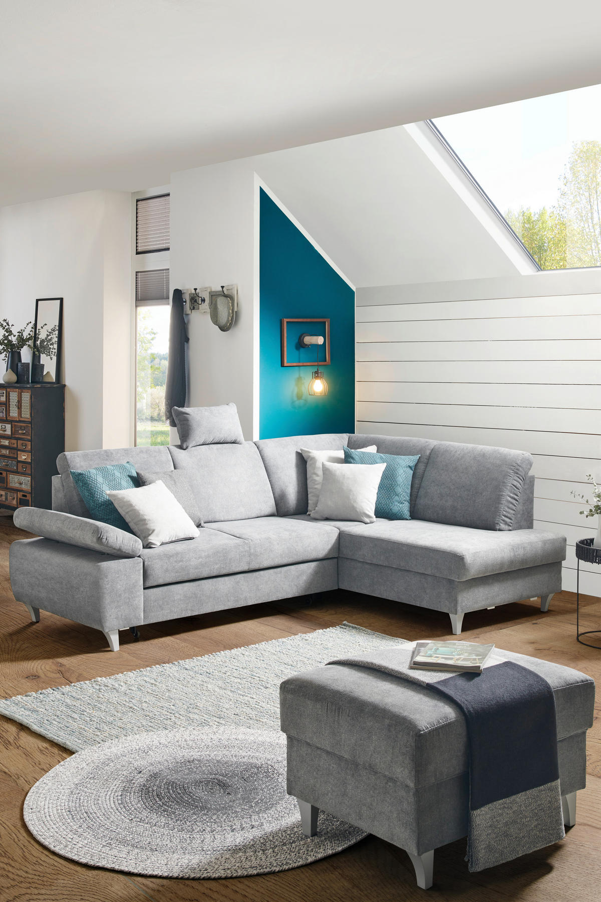 ECKSOFA  in Flachgewebe Dunkelgrau  255/186 cm  - Dunkelgrau/Silberfarben, KONVENTIONELL, Holz/Textil (255/186cm) - Cantus