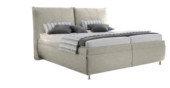 POLSTERBETT Matratze, gepolstertes Kopfteil, Lattenrost, Bettkasten Ecru 180/200 cm  - Ecru/Silberfarben, KONVENTIONELL, Holz/Textil (180/200cm) - Dieter Knoll