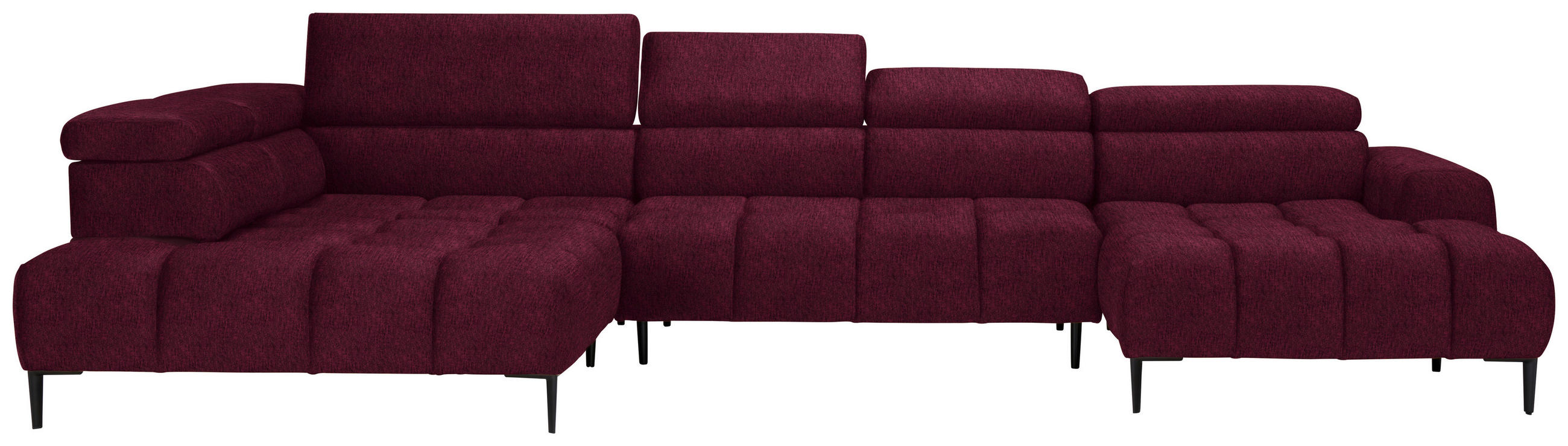 WOHNLANDSCHAFT in Samt, Webstoff Bordeaux  - Bordeaux/Schwarz, Design, Textil/Metall (216/385/177cm) - Welnova
