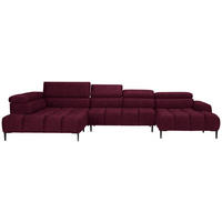 WOHNLANDSCHAFT in Samt, Webstoff Bordeaux  - Bordeaux/Schwarz, Design, Textil/Metall (216/385/177cm) - Welnova