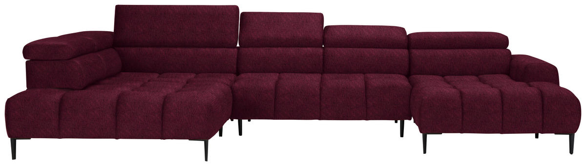 WOHNLANDSCHAFT in Samt, Webstoff Bordeaux  - Bordeaux/Schwarz, Design, Textil/Metall (216/385/177cm) - Welnova