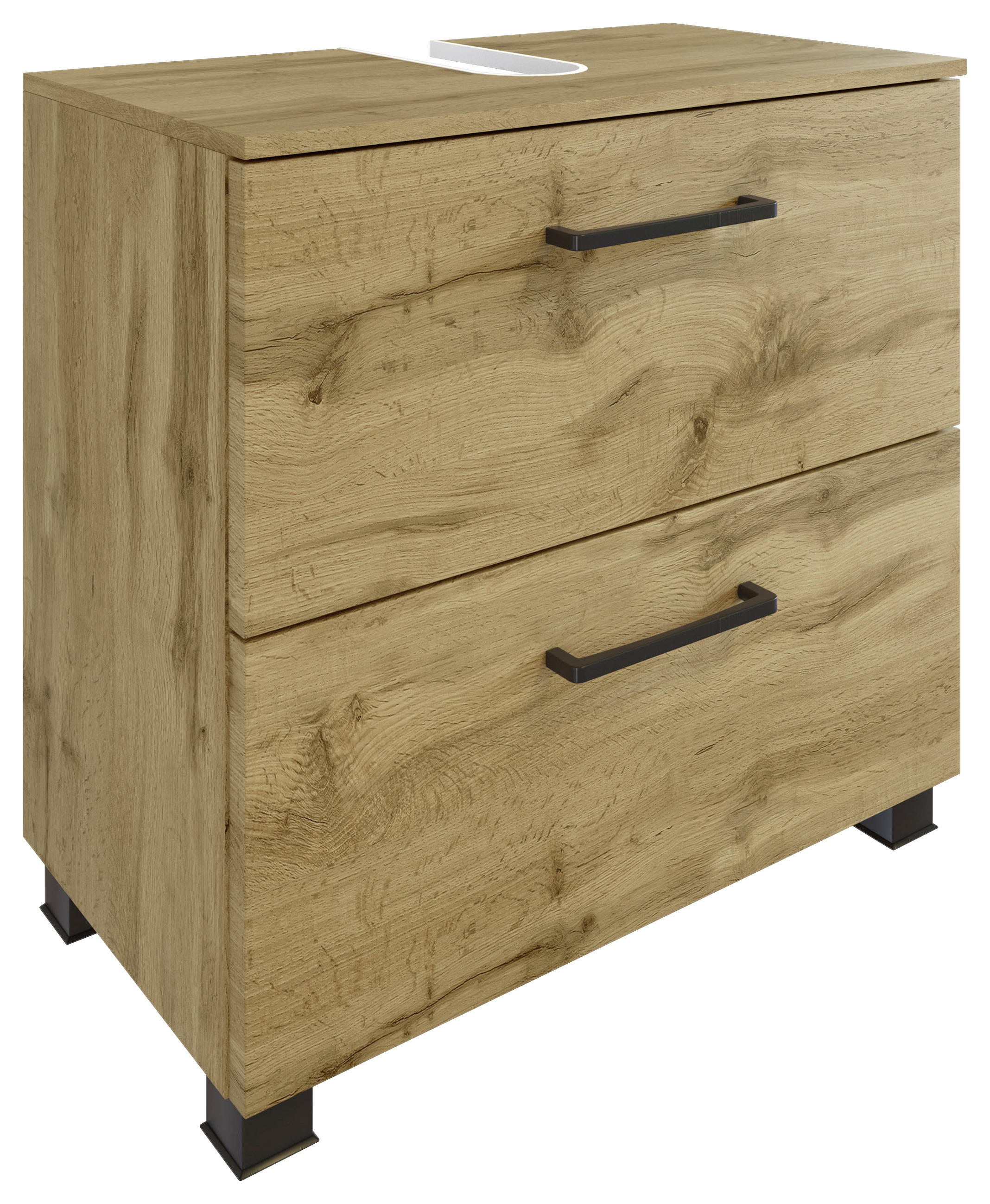 WASCHBECKENUNTERSCHRANK - Eichefarben/Schwarz, MODERN, Holzwerkstoff/Metall (60/55/35cm) - MID.YOU
