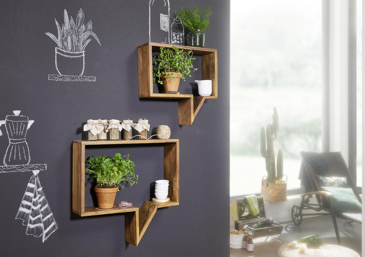 WANDREGALSET Sheesham massiv  - MODERN, Holz (50/49/13cm) - MID.YOU