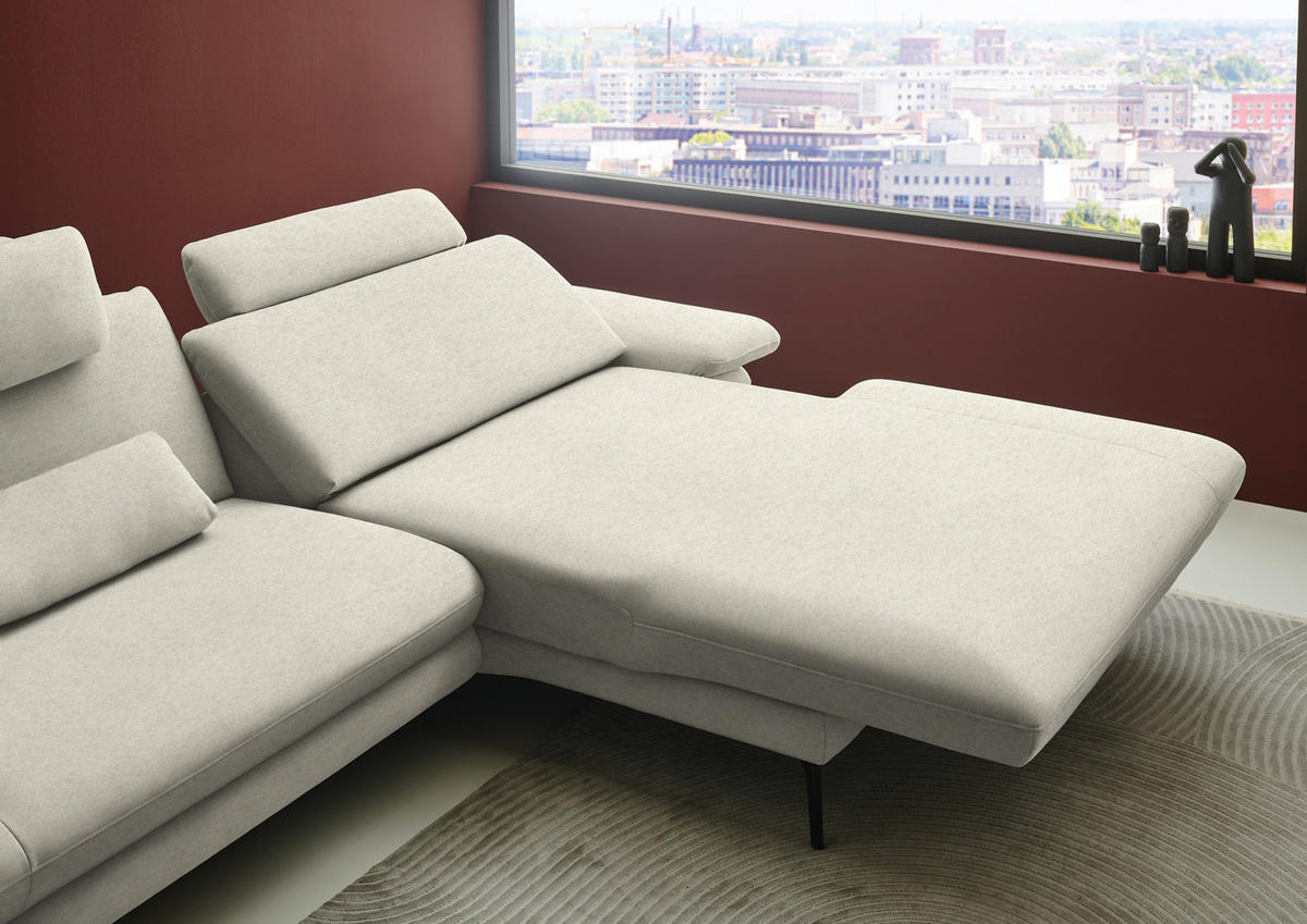 ECKSOFA  in Chenille, Flachgewebe Naturfarben  284/180 cm  - Schwarz/Naturfarben, Design, Textil/Metall (284/180cm) - Dieter Knoll