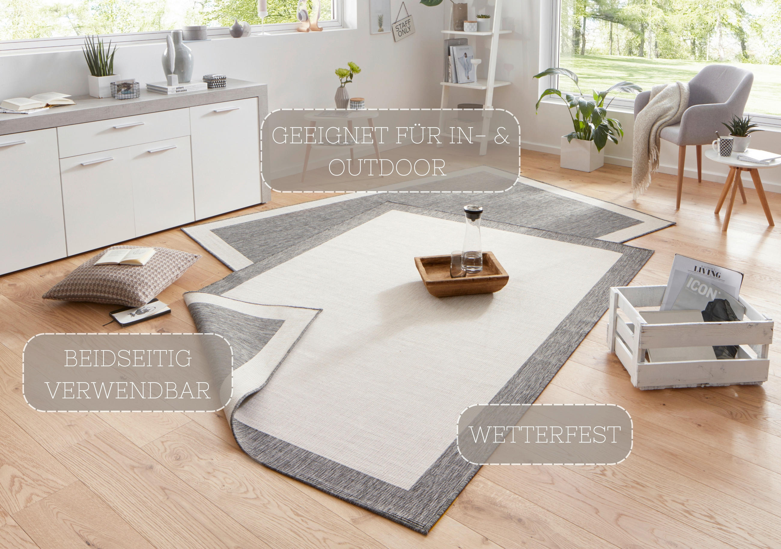 OUTDOORTEPPICH 80/150 cm Twin Creme, Grau  - Creme/Grau, Design, Kunststoff (80/150cm)