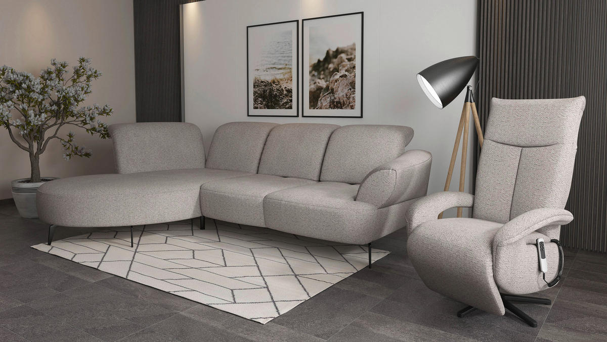 ECKSOFA in Chenille Silberfarben  208/313 cm  - Silberfarben/Schwarz, MODERN, Textil/Metall (208/313cm) - Sit & More