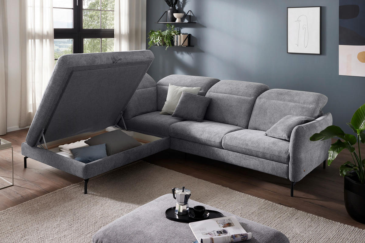 ECKSOFA in Flachgewebe Grau  - Schwarz/Grau, Design, Textil/Metall (233/299cm) - Dieter Knoll