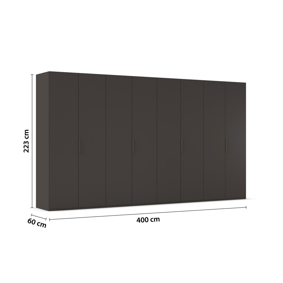 DREHTÜRENSCHRANK 400/223/61 cm,  in Graphitfarben, 8-türig  - Graphitfarben, Basics, Holzwerkstoff/Metall (400/223/61cm) - Novel