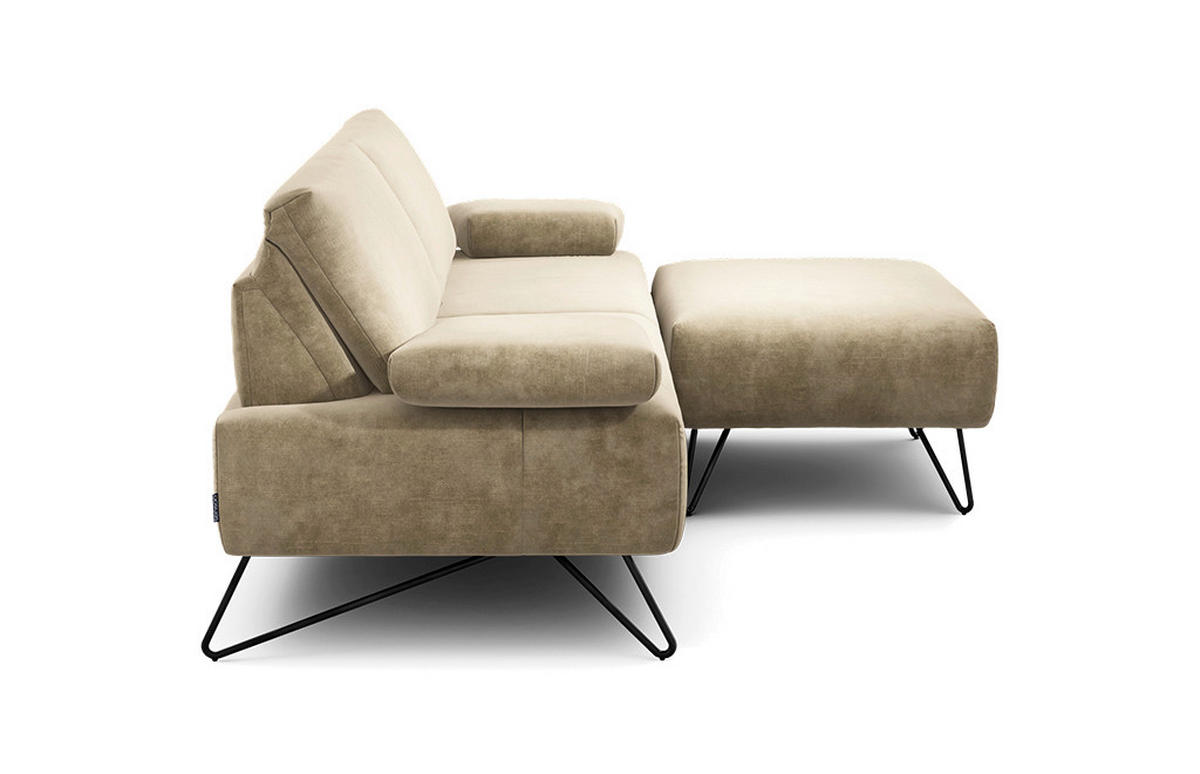 2,5-SITZER Samt Naturfarben  - Schwarz/Naturfarben, Design, Textil/Metall (204-234/85/86-94cm) - SENSOO