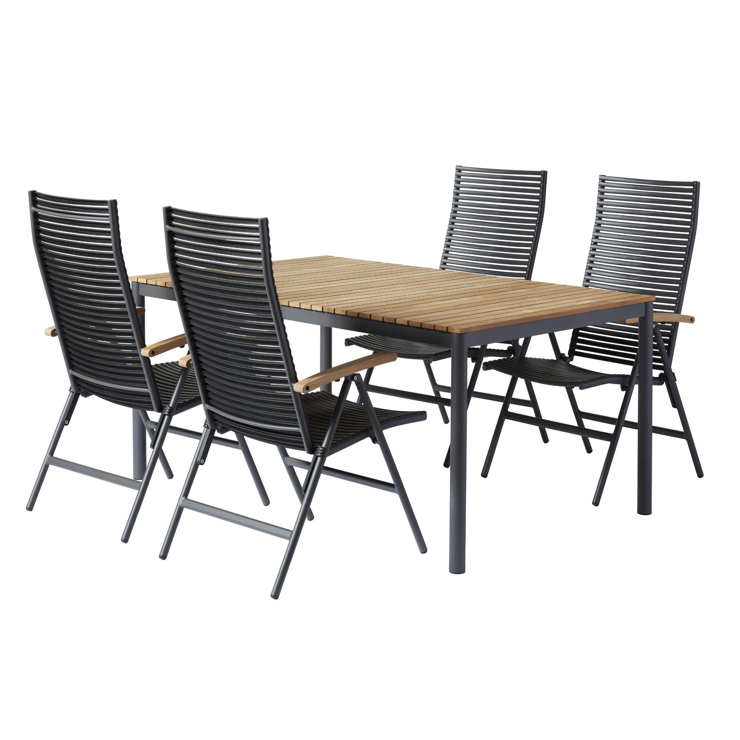 GARTENTISCHGRUPPE Teakholz vollmassiv - Anthrazit/Schwarz, Natur, Holz/Kunststoff (60/111/72cm) - Gardenson