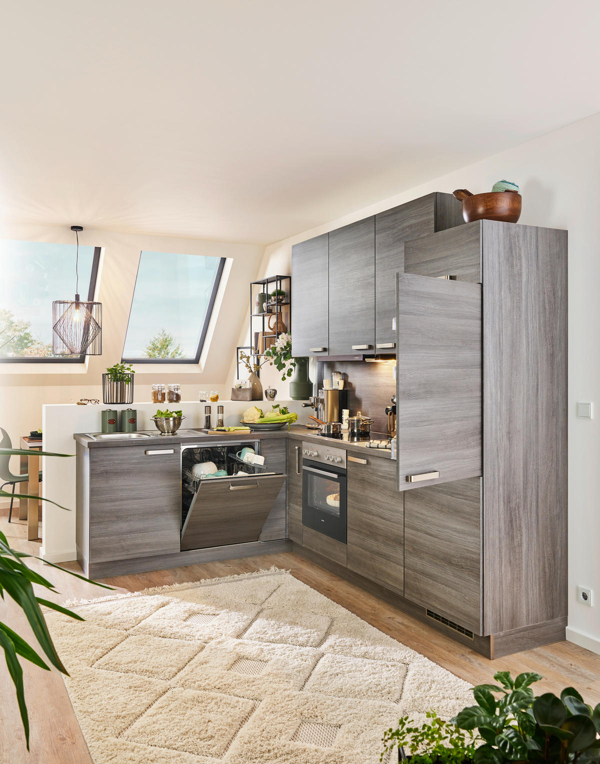ECKKÜCHE 200/260 cm  in Eichefarben  - Edelstahlfarben/Eichefarben, Design, Holzwerkstoff/Metall (200/260cm) - Express