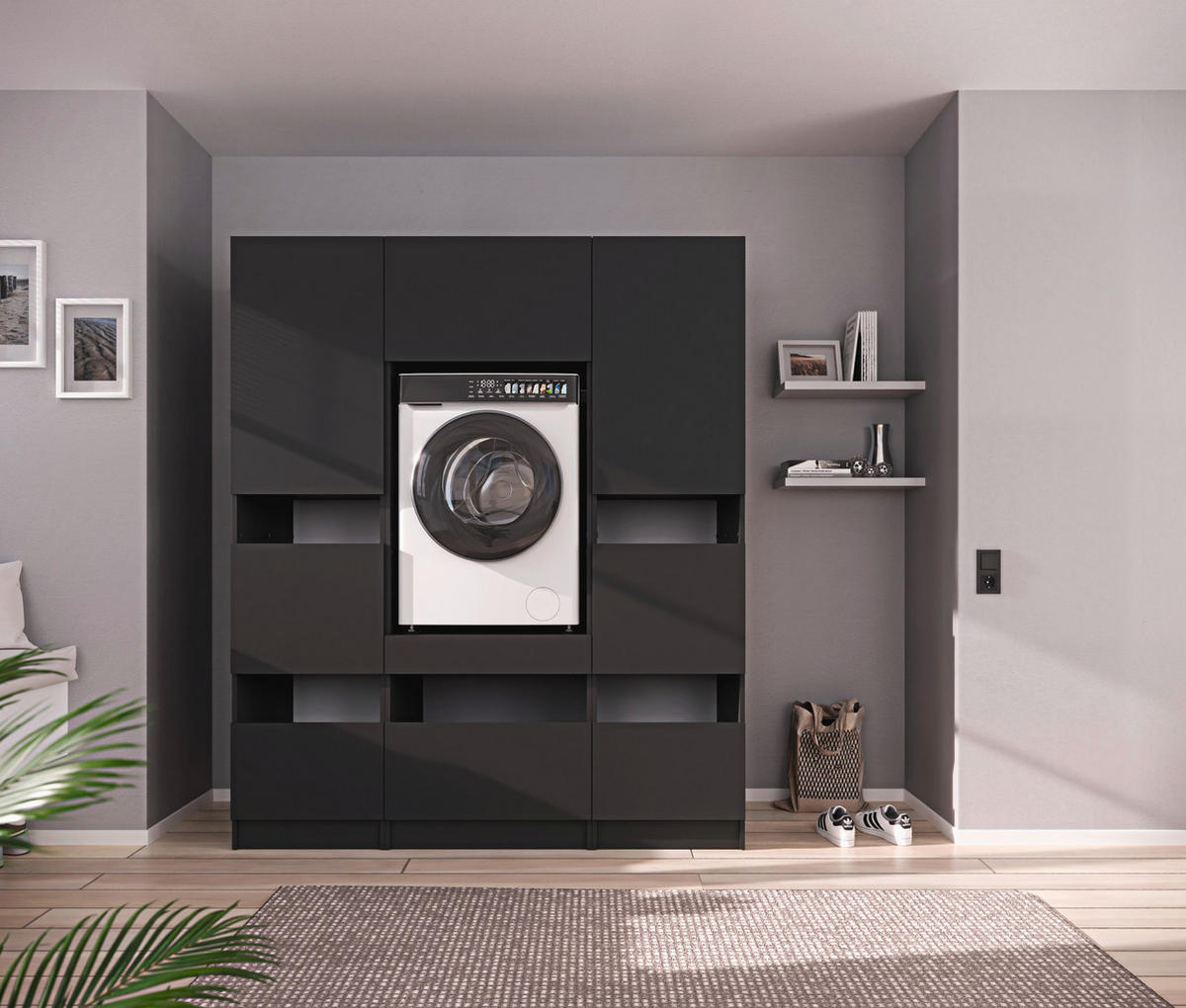 MEHRZWECKSCHRANK 50/200/68 cm  in Anthrazit  - Anthrazit/Schwarz, Design, Holzwerkstoff/Metall (50/200/68cm) - Milino