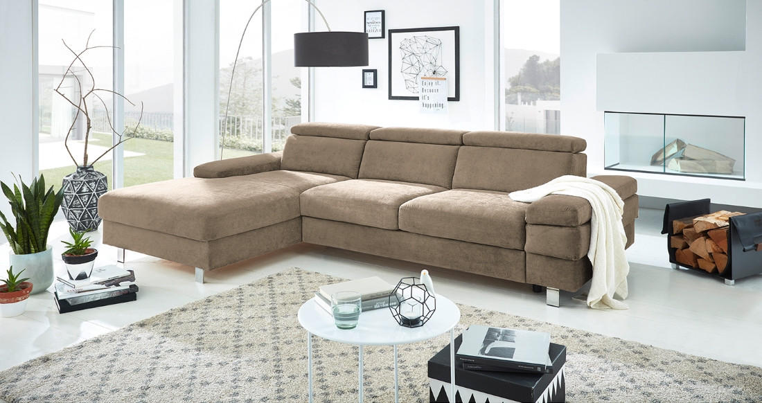 ECKSOFA in Webstoff Schlammfarben  - Schlammfarben/Silberfarben, Konventionell, Textil/Metall (260/82/182cm) - Trendmanufaktur
