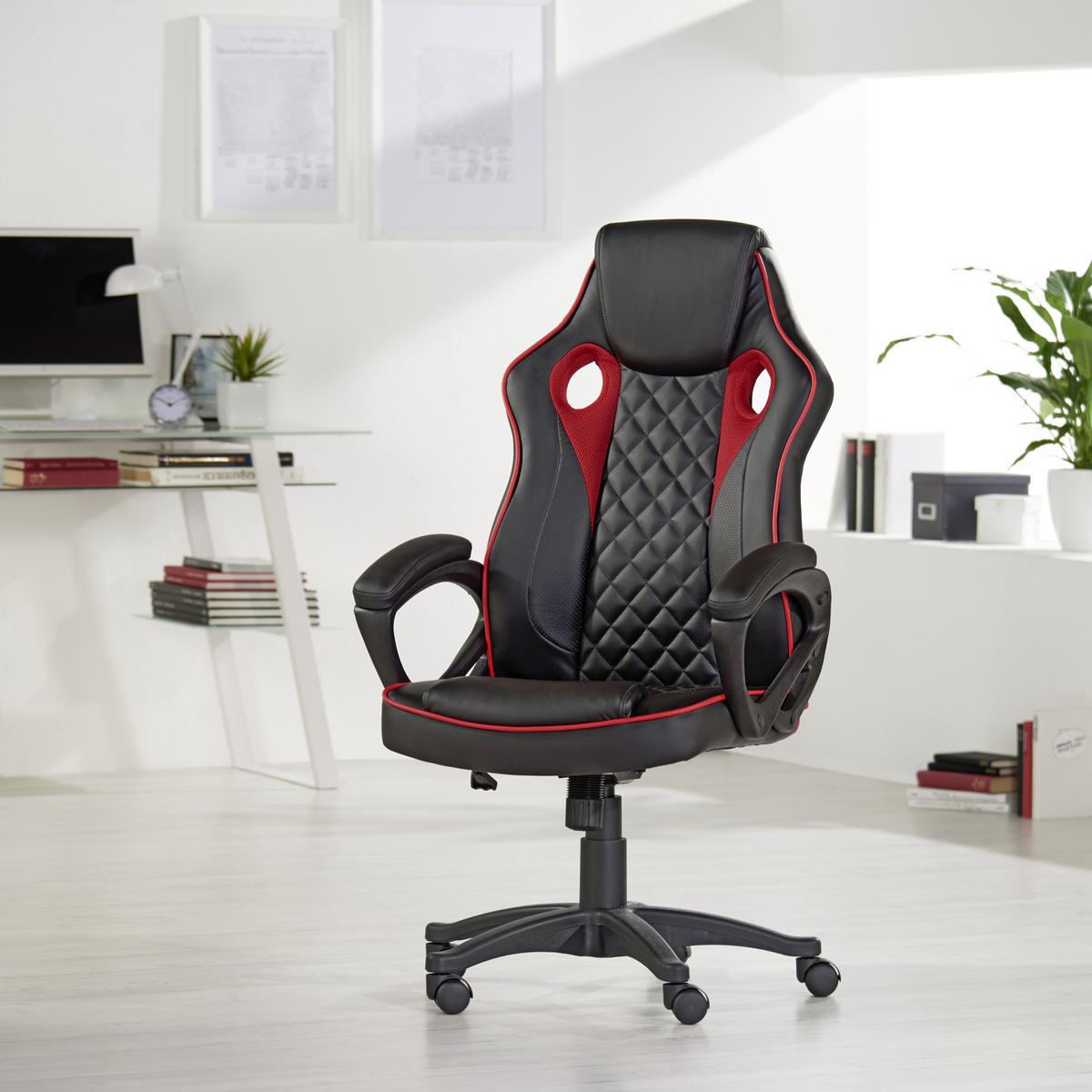 GAMING STOLICA  crvena, crna  metal, plastika, tekstil  - crna/crvena, Basics, metal/tekstil (67/113-123/71cm) - Xora