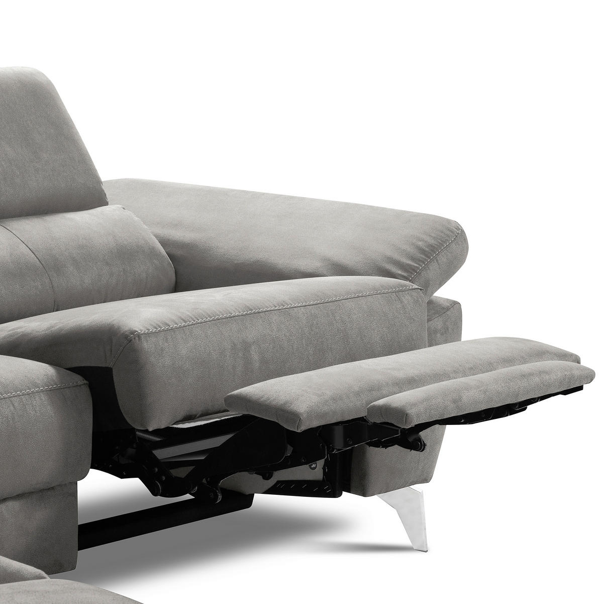 ECKSOFA SONO in Lederlook Anthrazit Bettkasten, Armteilverstellung, Kopfteilverstellung  210/265 cm  - Chromfarben/Anthrazit, Design, Textil/Metall (210/265cm) - Livetastic
