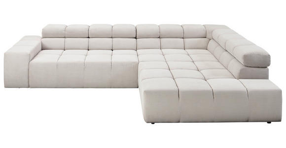 ECKSOFA in Cord Silberfarben, Hellgrau  - Silberfarben/Hellgrau, Design, Kunststoff/Textil (319/215cm) - Hom`in