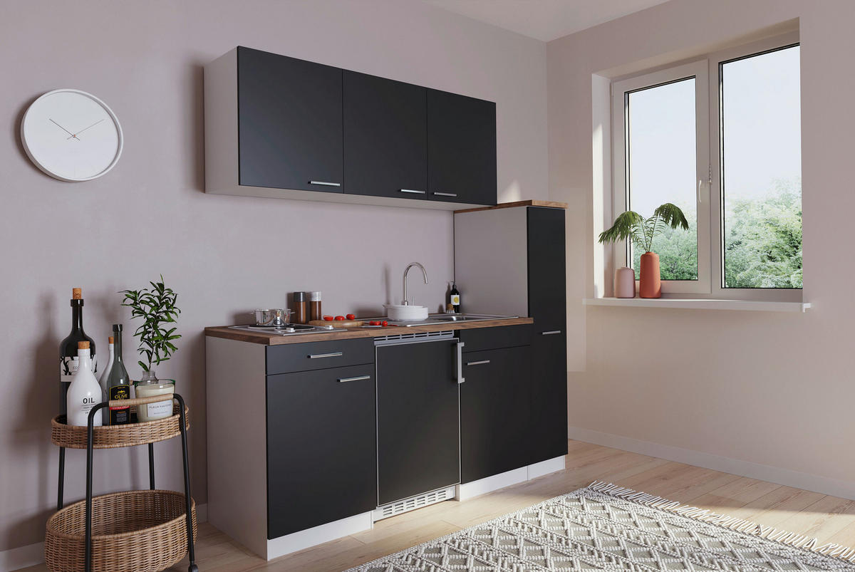 KÜCHENBLOCK 180 cm   in Schwarz  - Weiss/Nussbaumfarben, Basics, Holzwerkstoff/Kunststoff (180cm) - Respekta