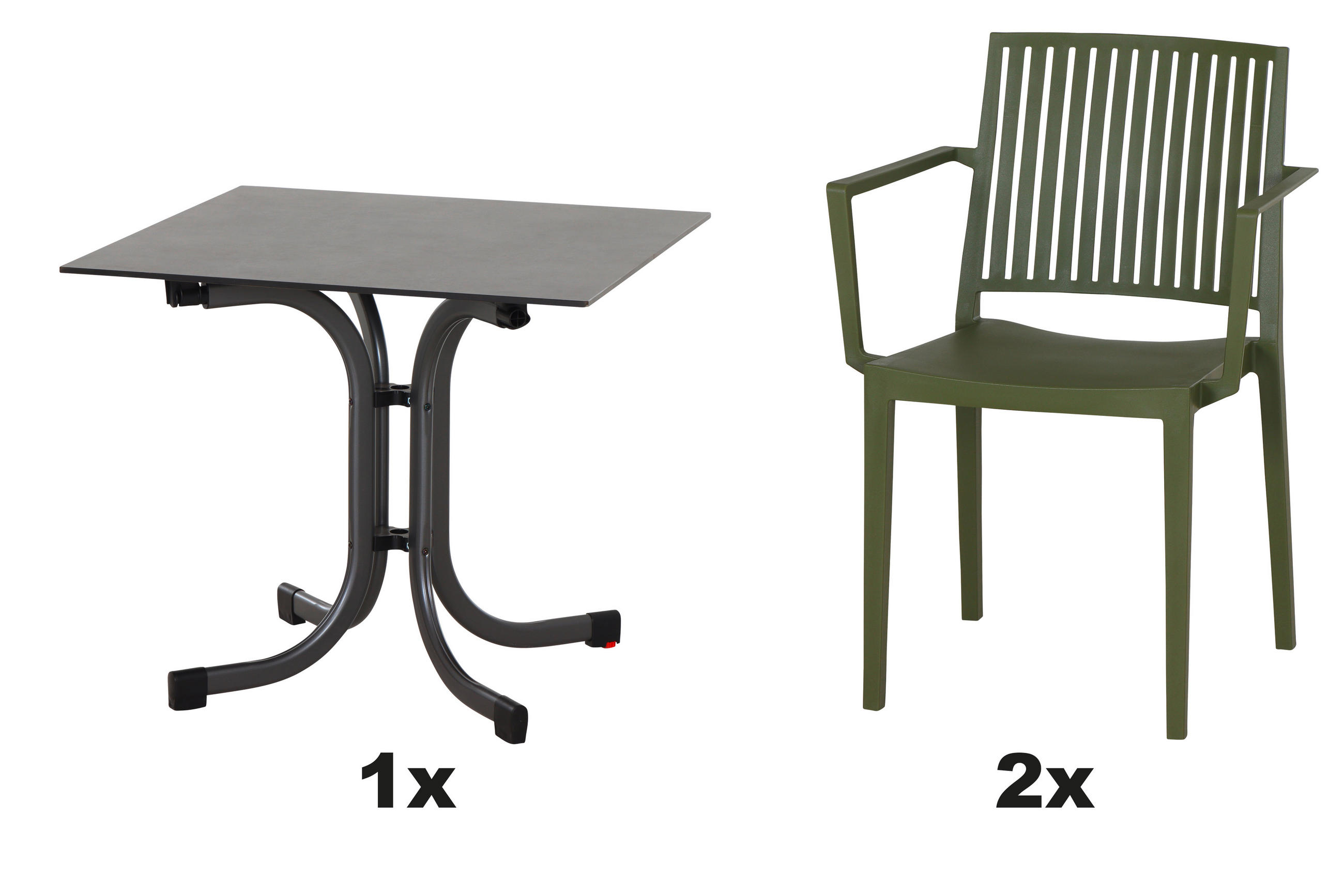 GARTENGARNITUR 3-teilig Stahl  - Anthrazit/Grün, Basics, Kunststoff/Metall (80/80/80cm) - Siena Garden