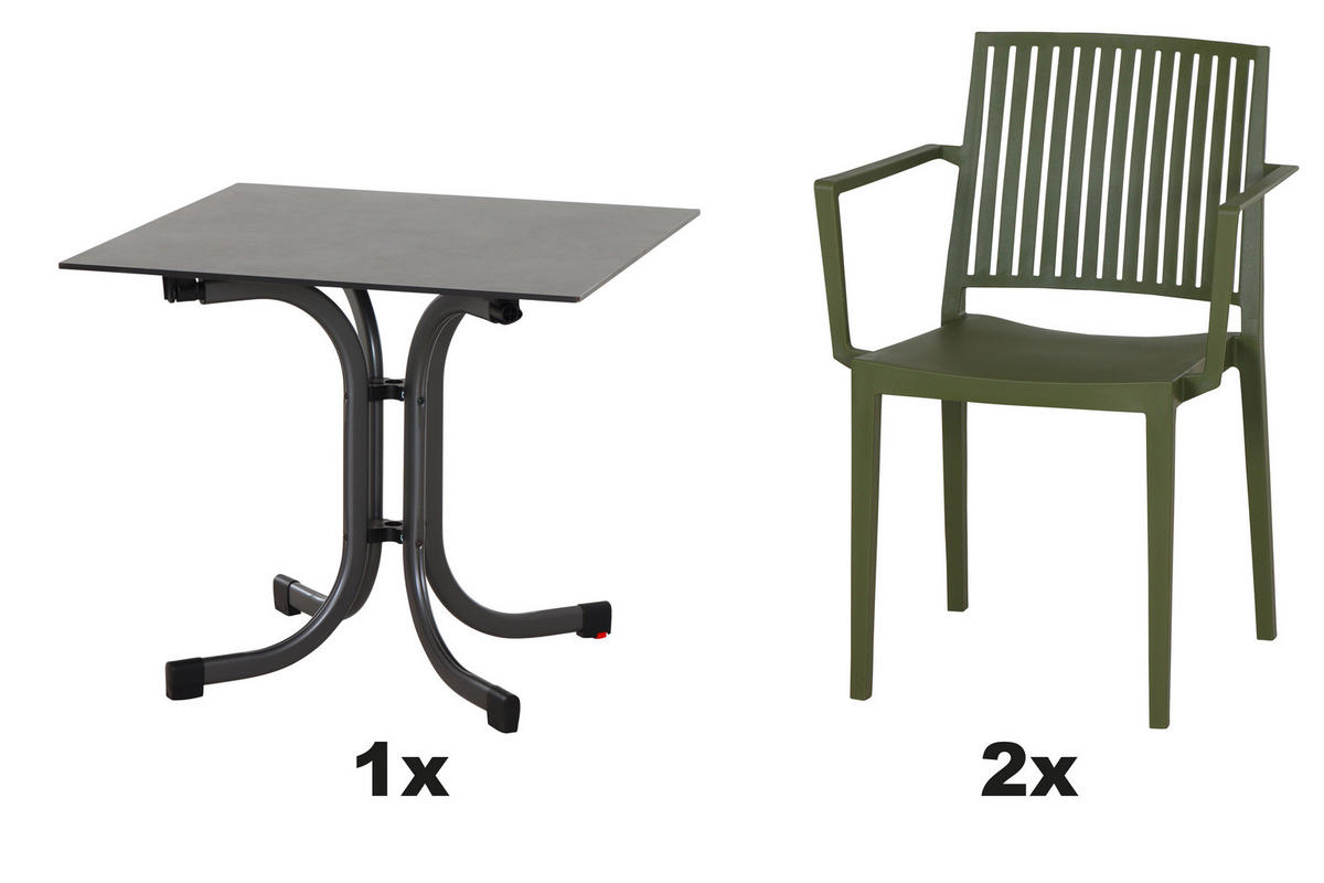 GARTENGARNITUR 3-teilig Stahl  - Anthrazit/Grün, Basics, Kunststoff/Metall (80/80/80cm) - Siena Garden