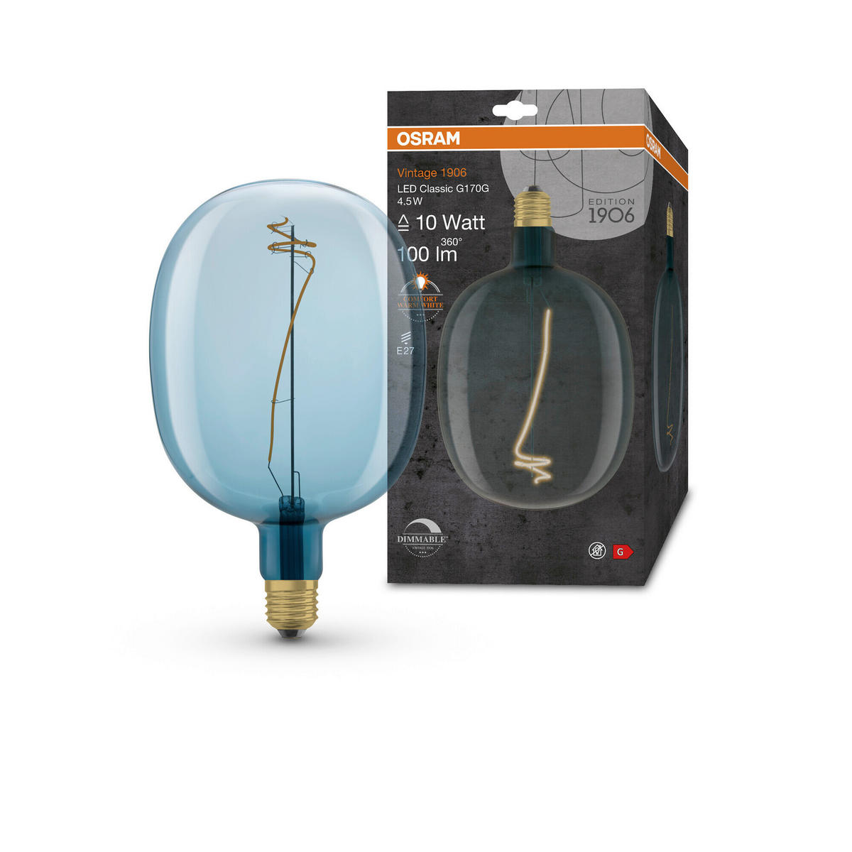 LED-LEUCHTMITTEL   E27 4,5 W  - Blau, Basics, Glas (17/27cm) - Osram