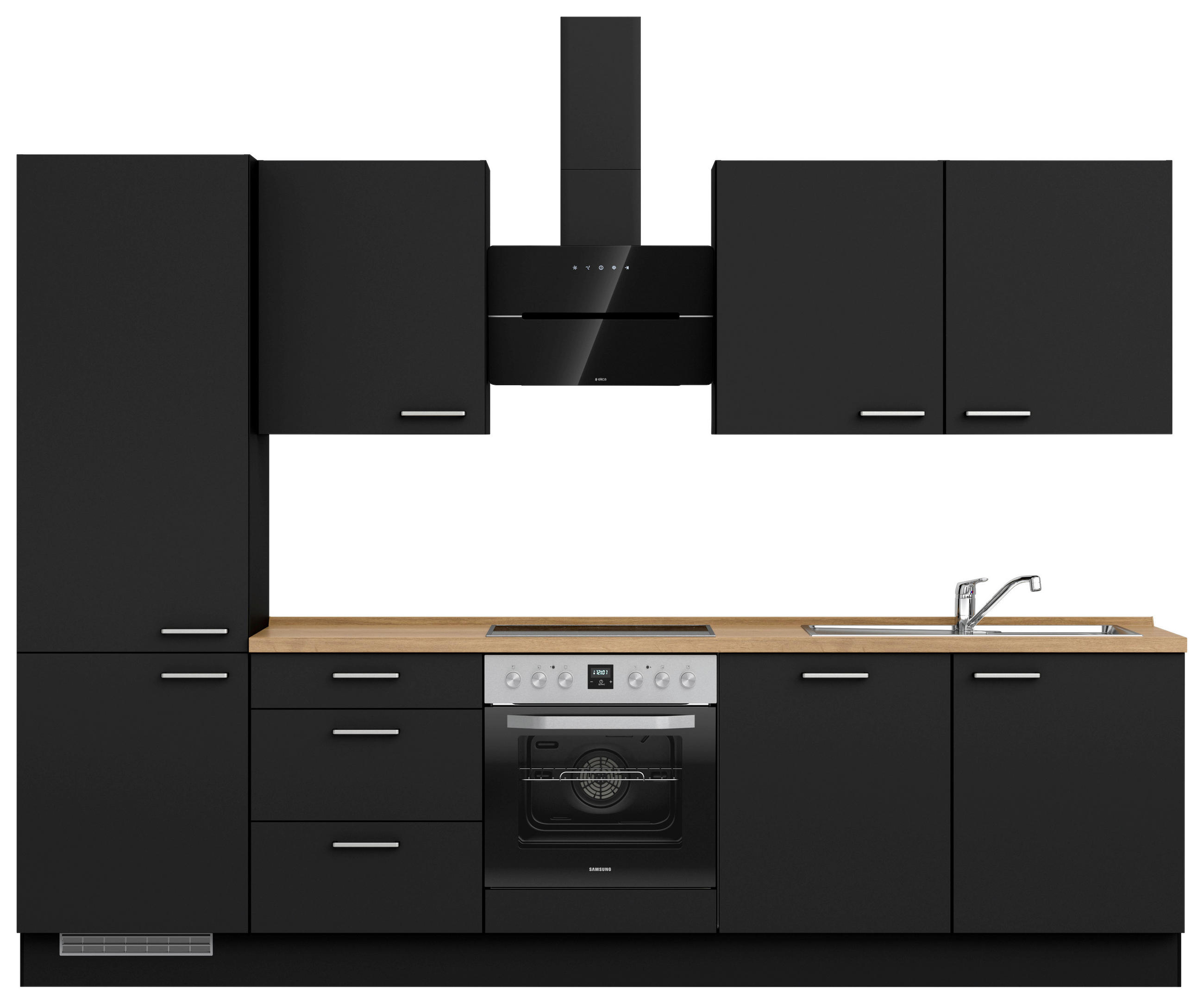 KÜCHENLEERBLOCK 300 cm   in Schwarz, Eichefarben  - Edelstahlfarben/Eichefarben, MODERN, Holzwerkstoff/Metall (300cm) - Nobilia