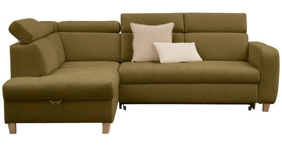 ECKSOFA inkl. Funktionen Olivgrün Samt - Olivgrün, Natur, Holz/Textil (206/261cm) - Venda