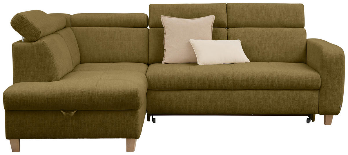 ECKSOFA inkl. Funktionen Olivgrün Samt  - Olivgrün, Natur, Holz/Textil (206/261cm) - Venda