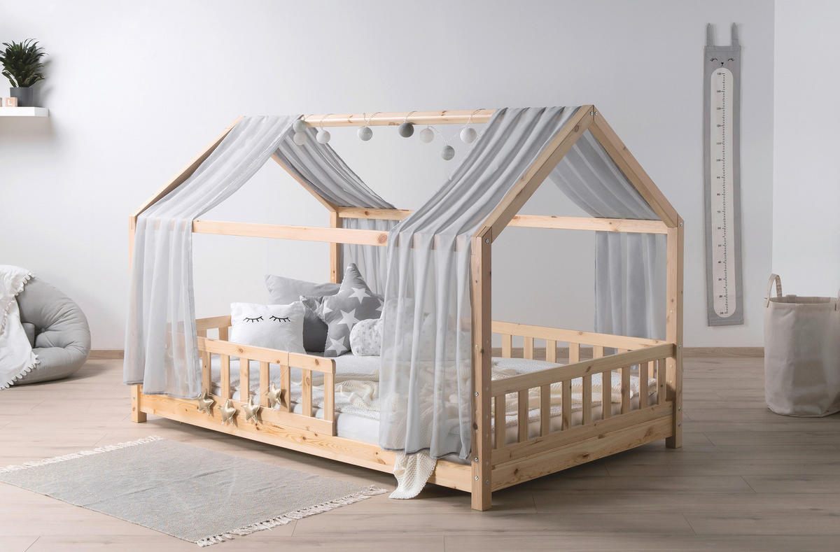 HAUSBETT 100/200 cm,  in Grau, Naturfarben  - Naturfarben/Grau, MODERN, Holz/Textil (100/200cm) - MID.YOU