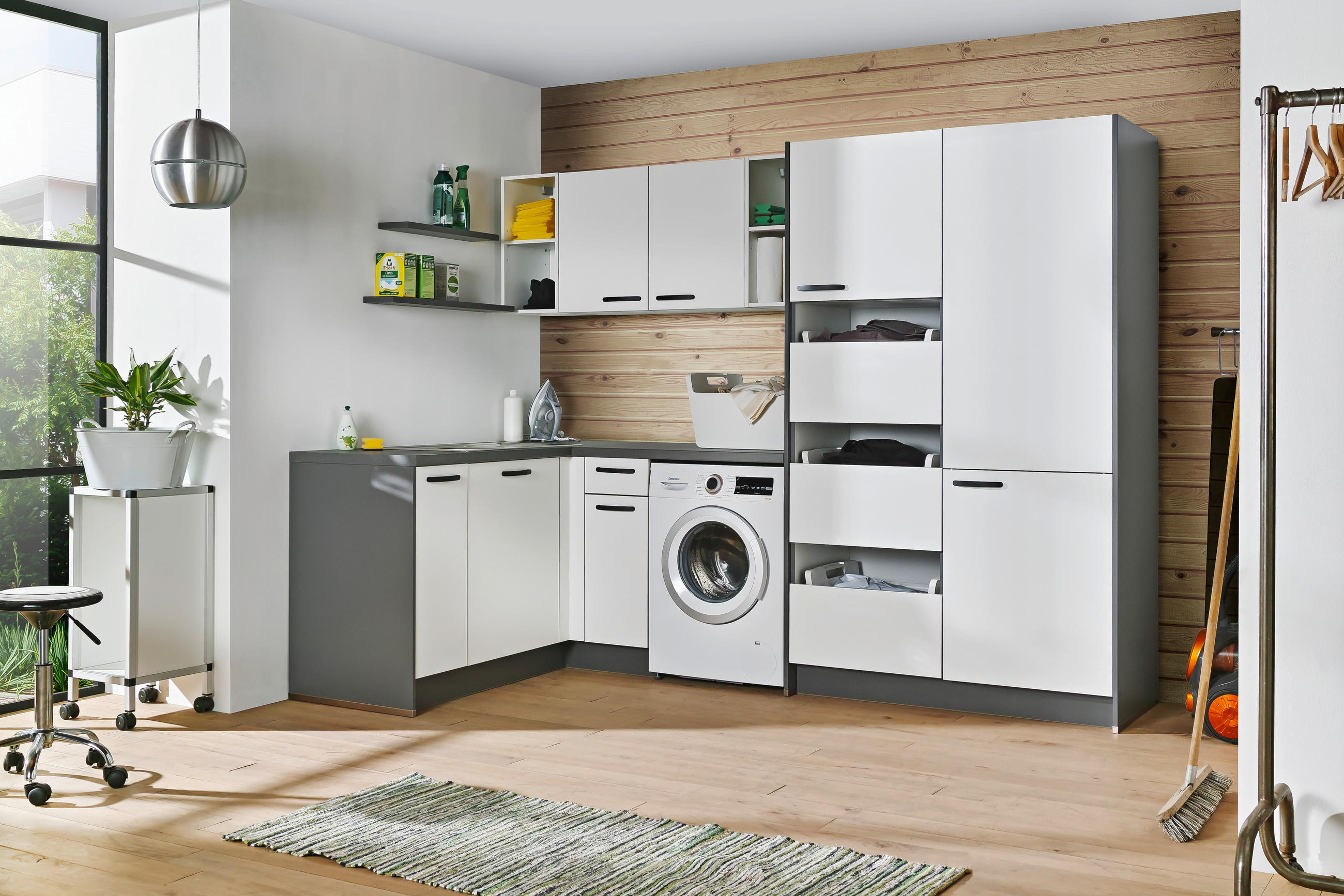 HAUSWIRTSCHAFTSRAUM  in {item.attr('143-279),[ ]} - Anthrazit/Weiß, Basics, Holzwerkstoff (160/280cm) - Welnova