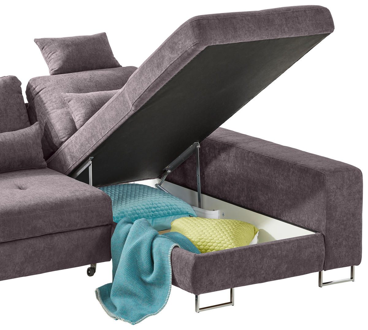 ECKSOFA in Flachgewebe Taupe  260/188 cm  - Taupe, Design, Textil/Metall (260/188cm) - Hom`in