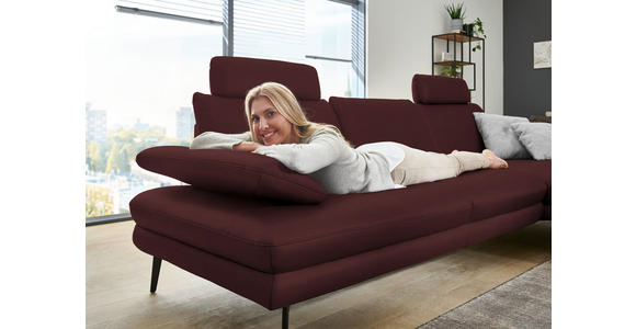 ECKSOFA in Echtleder Beere 310/180 cm - Beere/Schwarz, Design, Leder/Metall (310/180cm) - Dieter Knoll