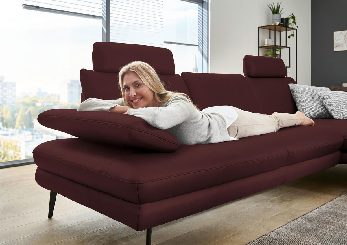 ECKSOFA in Echtleder Beere  310/180 cm  - Beere/Schwarz, Design, Leder/Metall (310/180cm) - Dieter Knoll