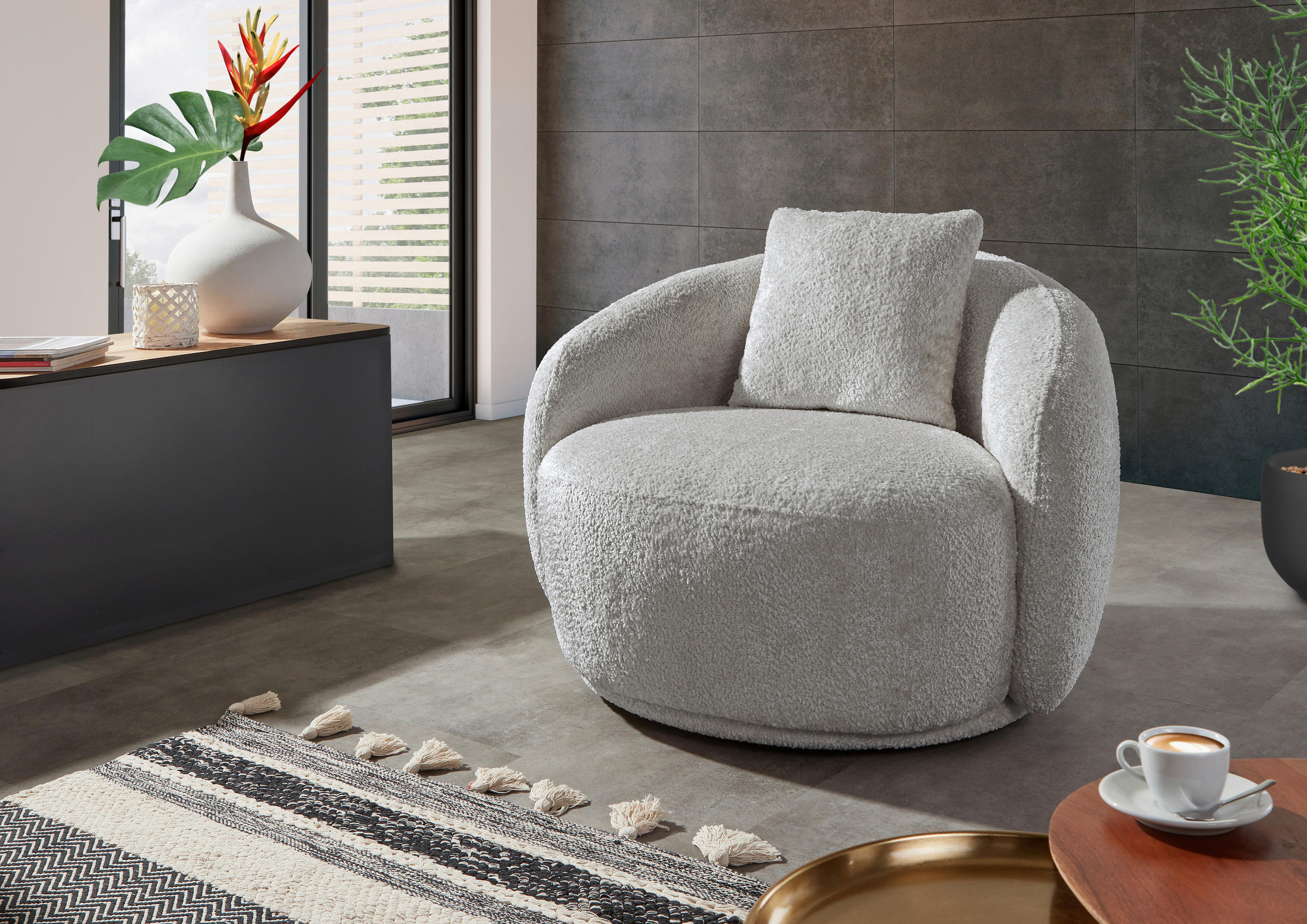 COCKTAILSESSEL Chenille Grau    - Schwarz/Grau, LIFESTYLE, Textil/Metall (101/79/96cm) - Xora