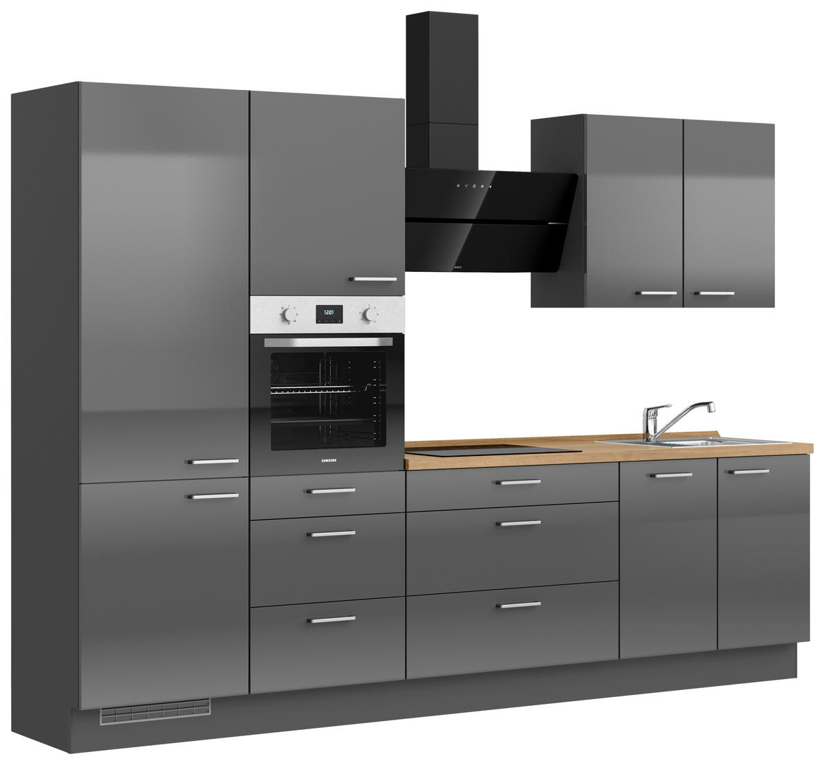 KÜCHENBLOCK Flash 300 cm  in Eichefarben, Schieferfarben  - Schieferfarben/Edelstahlfarben, MODERN, Holzwerkstoff/Metall (300cm) - Nobilia
