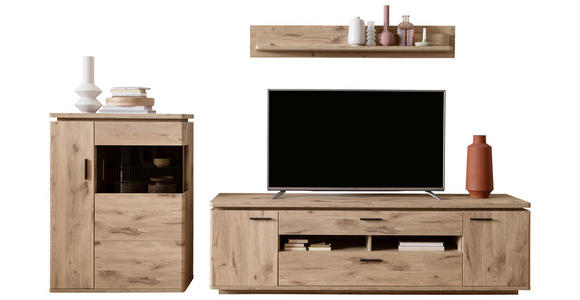 WOHNWAND 3-teilig  in Eichefarben  310/181/50 cm  - Eichefarben/Anthrazit, KONVENTIONELL, Glas/Holzwerkstoff (310/181/50cm) - Cantus