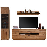 WOHNWAND 3-teilig  Eichefarben 275/204/50 cm  LED-Leuchtmittel   - Eichefarben/Schwarz, Natur, Glas/Holz (275/204/50cm) - Linea Natura