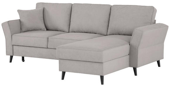 ECKSOFA Hellgrau Velours - Hellgrau/Schwarz, KONVENTIONELL, Holz/Textil (244/159cm) - Carryhome