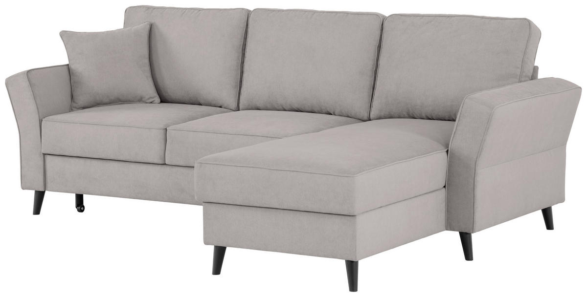 ECKSOFA in Velours Hellgrau  - Hellgrau/Schwarz, Konventionell, Holz/Textil (244/159cm) - Carryhome