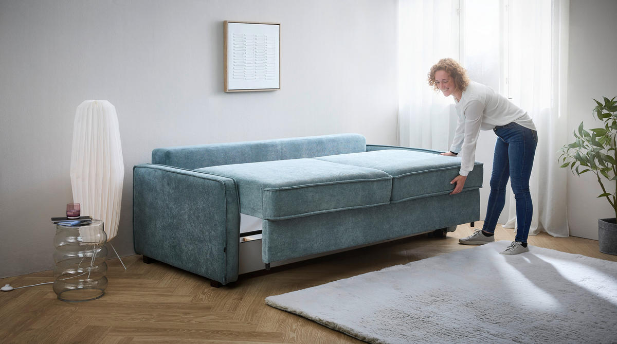 SCHLAFSOFA Jacquard Blaugrau  - Blaugrau/Schwarz, Design, Holz/Textil (242/75/110cm) - home24