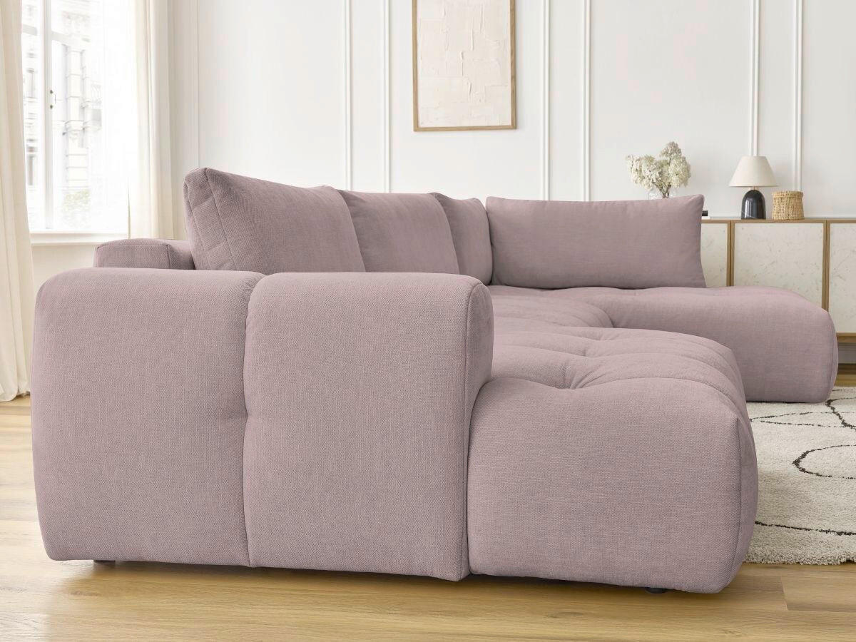 WOHNLANDSCHAFT  FUJI  Pink Leinenoptik  - Pink/Schwarz, MODERN, Kunststoff/Textil (160/377/204cm)