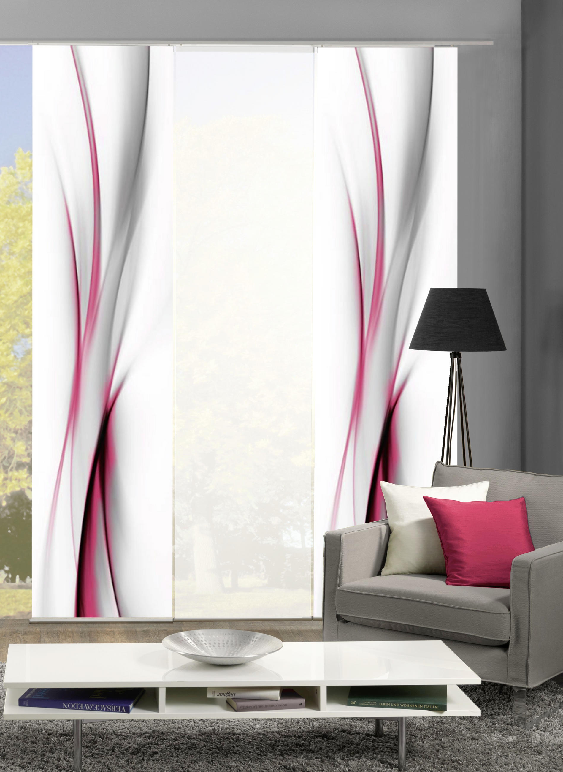 FLÄCHENVORHANG 3 Stück halbtransparent 60/245 cm - Rot, Design, Textil (60/245cm)