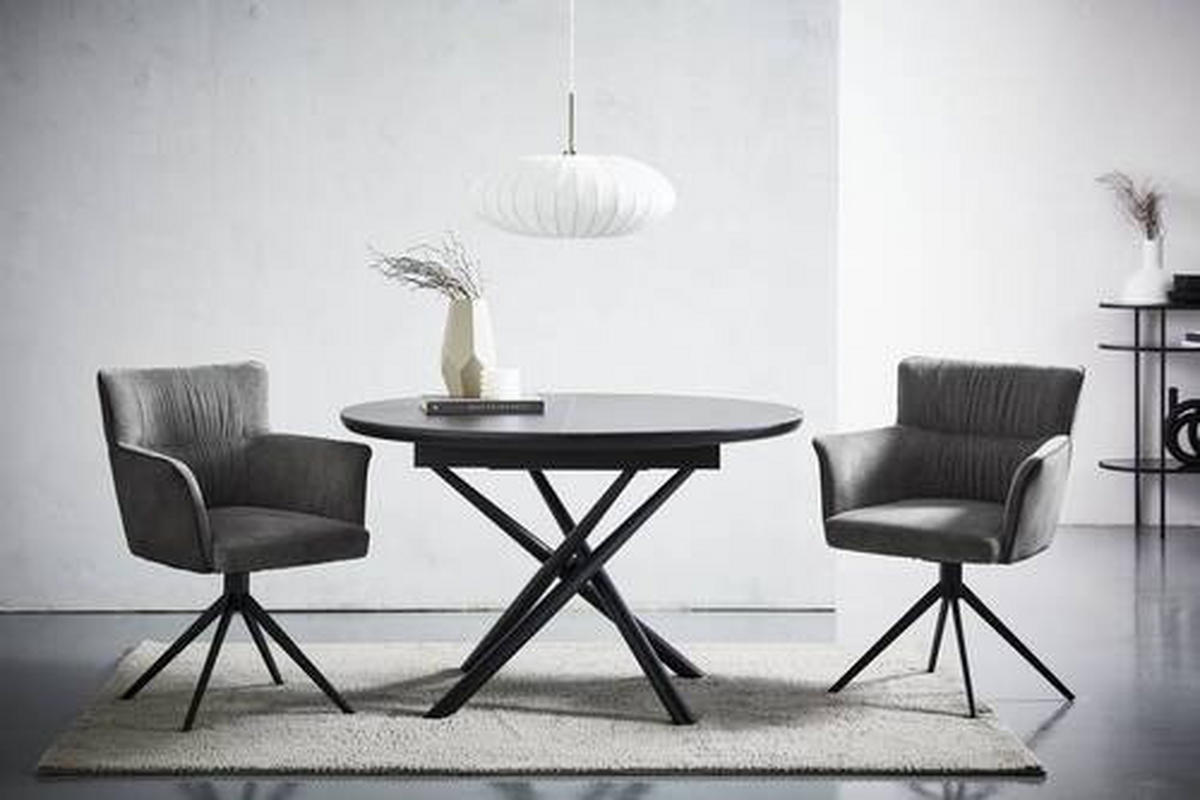 ESSTISCH 120-160/120/76 cm Nachbildung  Metall, Keramik, Holzwerkstoff ausziehbar rund Schwarz  - Schwarz, MODERN, Keramik/Holzwerkstoff (120-160/120/76cm) - MID.YOU