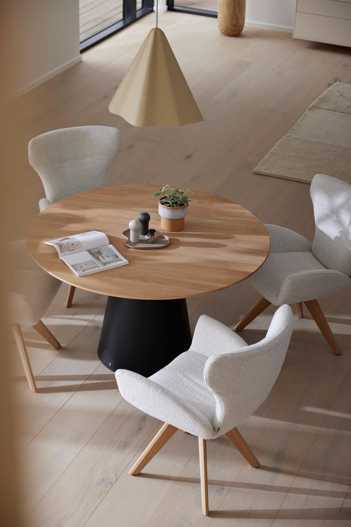 ESSTISCH 115/115/76 cm Echtholz  Holz in verschiedenen Größen erhältlich, Variantenauswahl, Gestellauswahl rund Schwarz, Eichefarben  - Eichefarben/Schwarz, Design, Holz/Metall (115/115/76cm) - Musterring