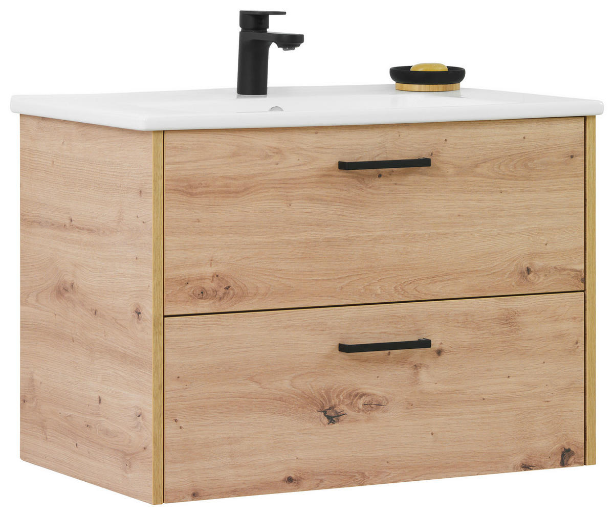 SKRINKA S UMÝVADLOM, dub artisan - čierna/biela, Design, kompozitné drevo/keramika (75cm) - Xora