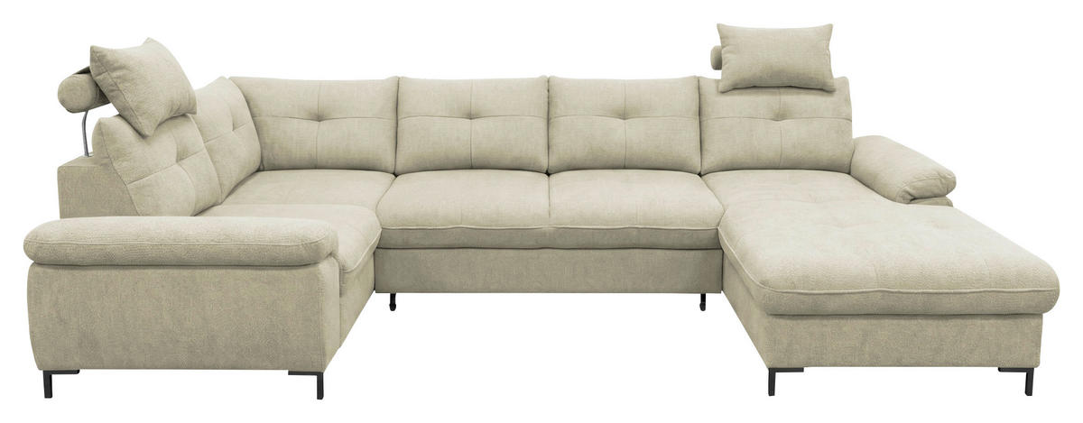 WOHNLANDSCHAFT SOLEI U in Chenille Beige  - Beige/Schwarz, Design, Kunststoff/Textil (184/334/188cm) - MID.YOU