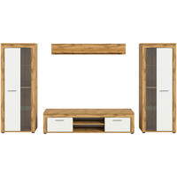 WOHNWAND 4-teilig  in Eiche Wotan  310/159/35 cm  - Silberfarben/Eiche Wotan, Design, Glas/Holzwerkstoff (310/159/35cm) - MID.YOU