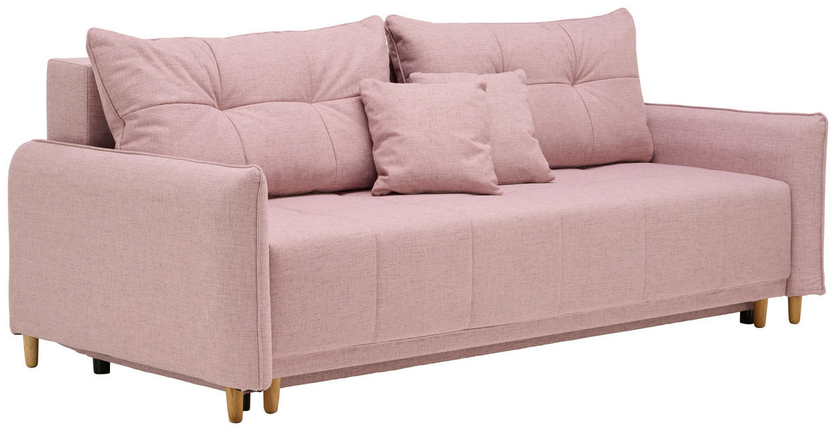 SCHLAFSOFA Webstoff Rosa  - Eichefarben/Rosa, Design, Holz/Textil (227/98/113cm) - Carryhome
