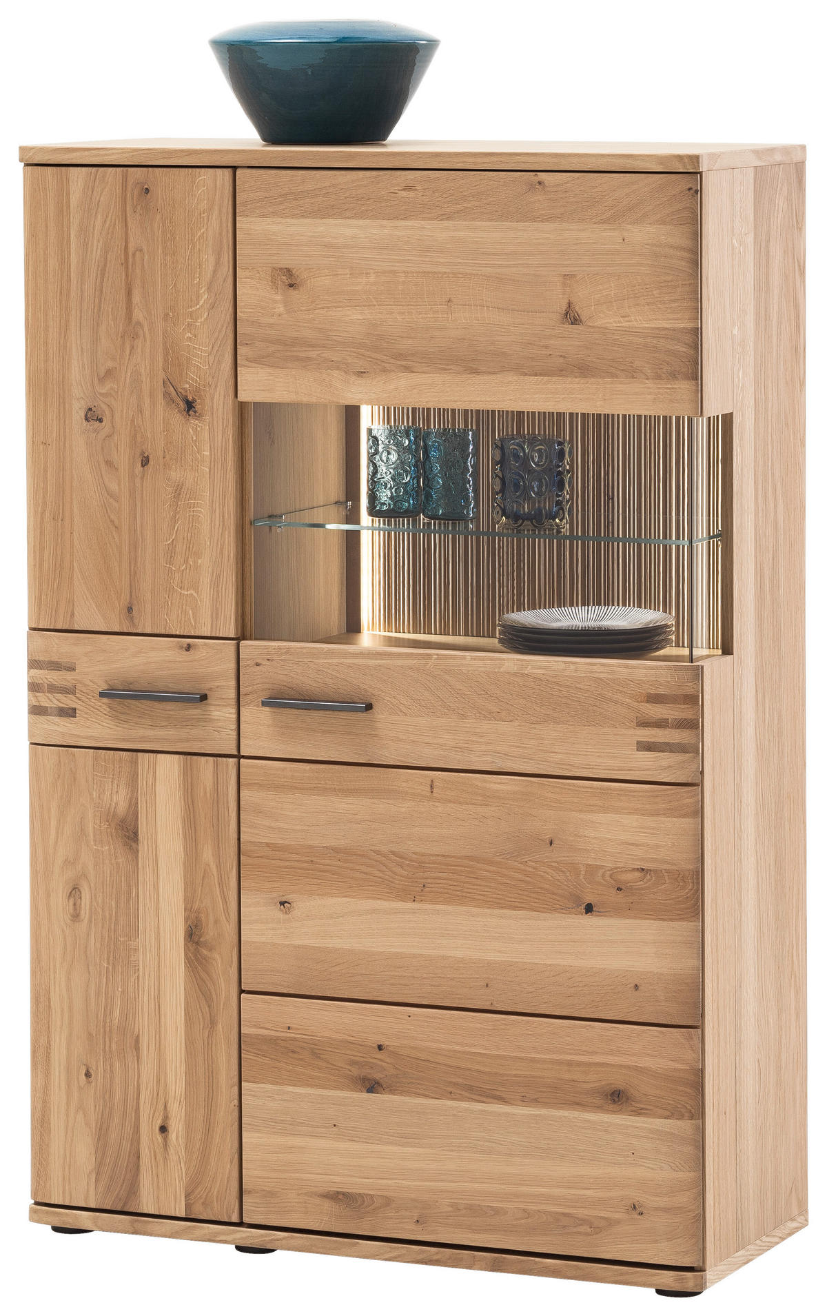 HIGHBOARD , 90/136/37 cm,  - Eichefarben/Anthrazit, Design, Glas/Holz (90/136/37cm) - Livetastic