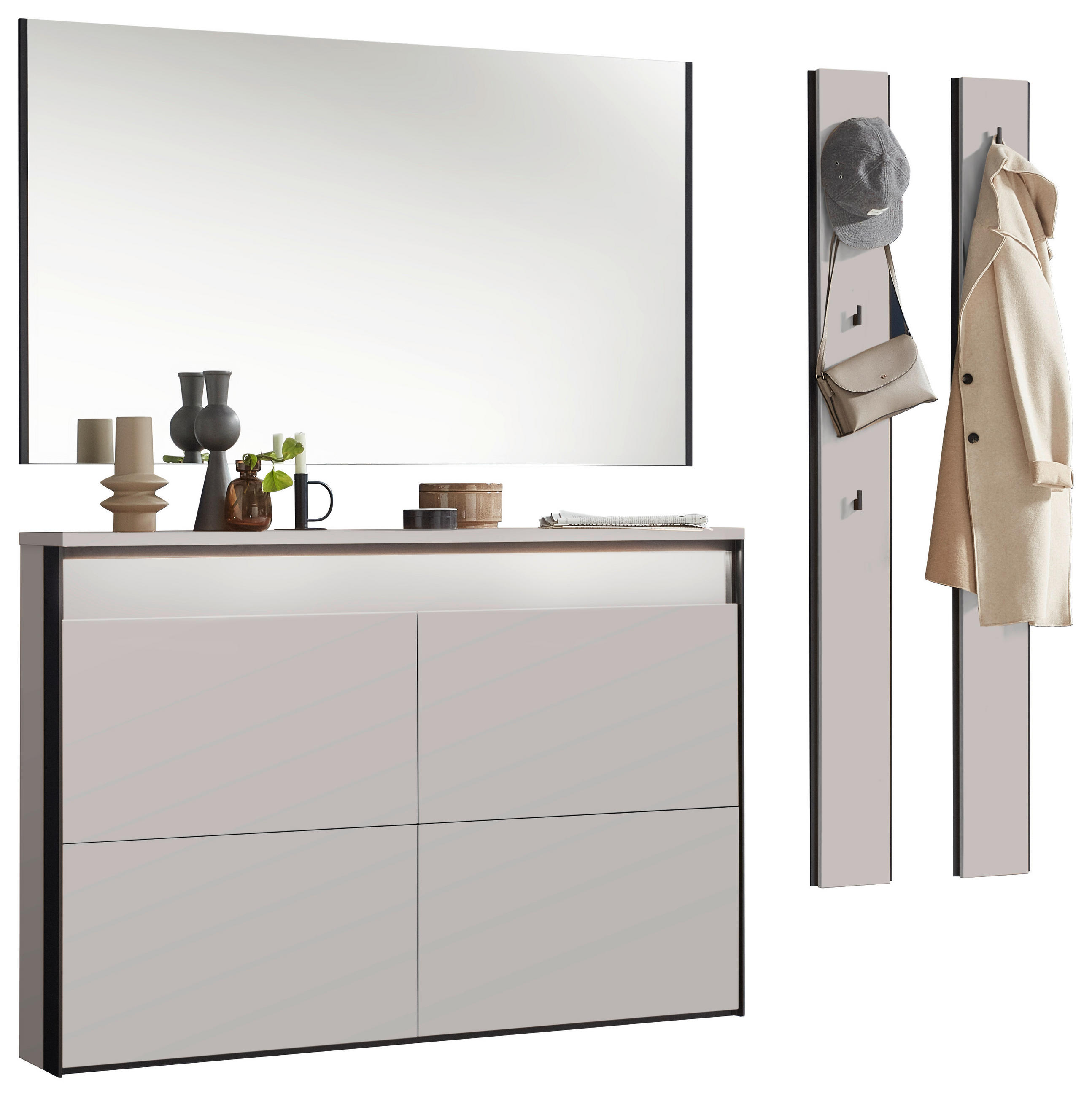 GARDEROBE 4-teilig  in 180/190/24,3 cm  - Beige/Schwarz, KONVENTIONELL, Glas/Holzwerkstoff (180/190/24,3cm) - Voleo